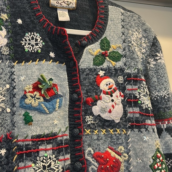 Heirloom Collectibles Winter Christmas Cardigan Sweater Vintage Embroidered - Picture 5 of 6